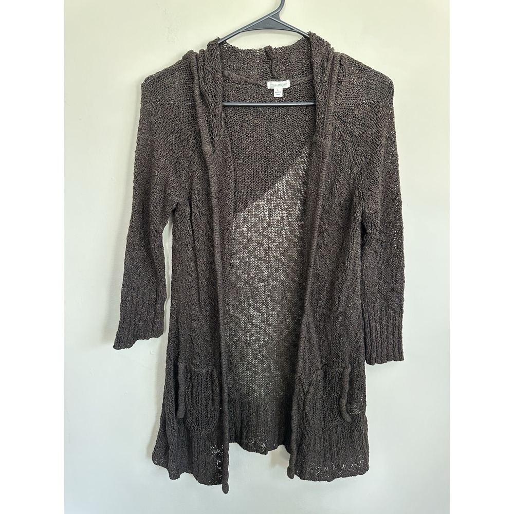 Vintage 2000s Y2K Maurice's Crochet LARGE Open Knit Hooded Cardigan Boho Sweater